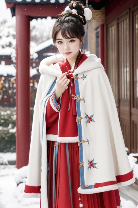 04518-1427951050-1 girl, (cowboy shot), red hanfu, (Winter hanfu), (skirt, cloak, top, short coat_1.2), headwears, , winter, snow, (outdoors_1.2).png